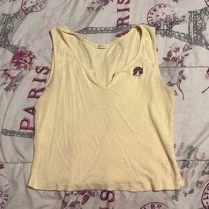 Derek Heart Yellow V Cut Ribbed Cropped Tank Top Mushroom Size X-Large
